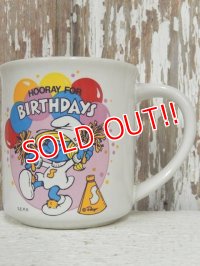 ct-140509-19 Smurfette / 80's Ceramic Mug "Hooray For Birthdays"