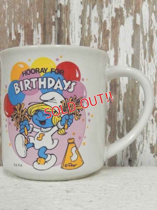 画像1: ct-140509-19 Smurfette / 80's Ceramic Mug "Hooray For Birthdays"