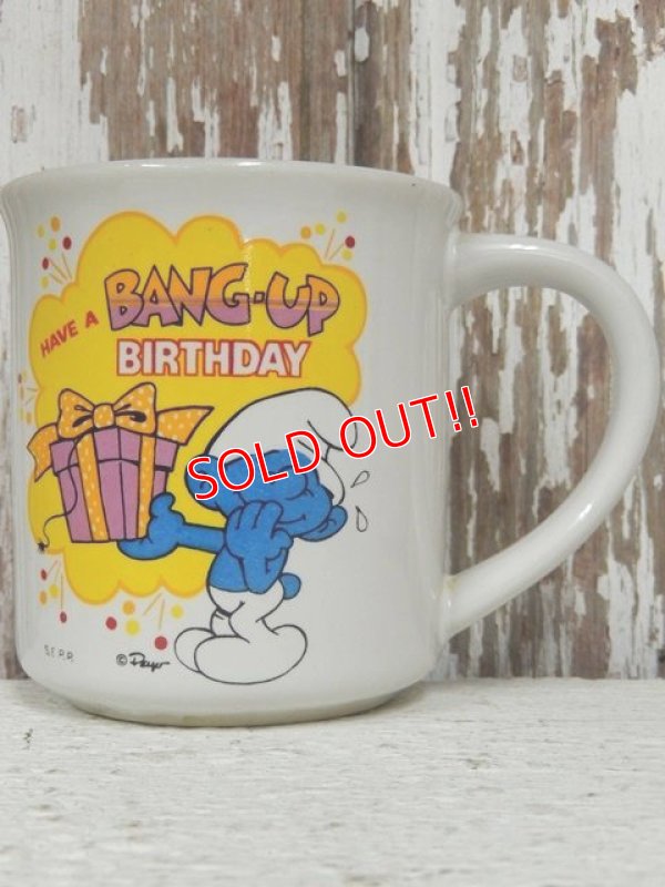 画像1: ct-140509-18 Smurf / 80's Ceramic Mug "Happy Birthday"