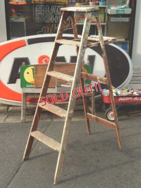 画像1: dp-150317-03 Vintage Wood Step Ladder (Large)