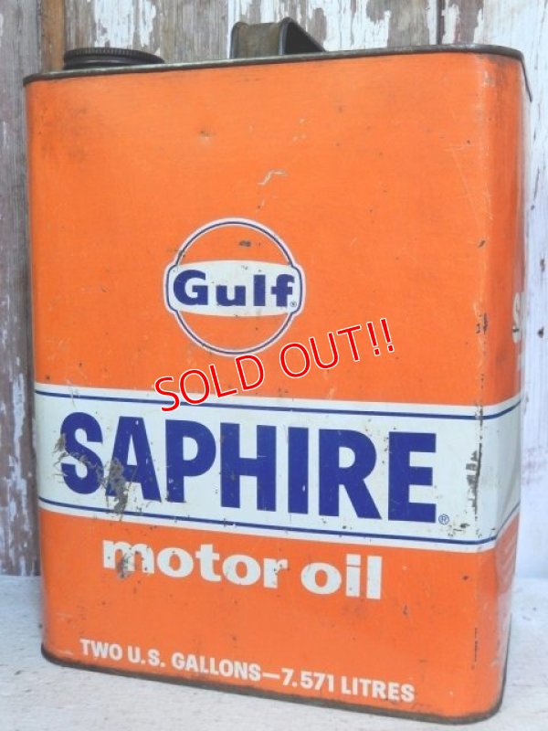 画像1: dp-161101-10 Gulf / 60's-50's Saphire Two U.S Gallons Motor Oil Can