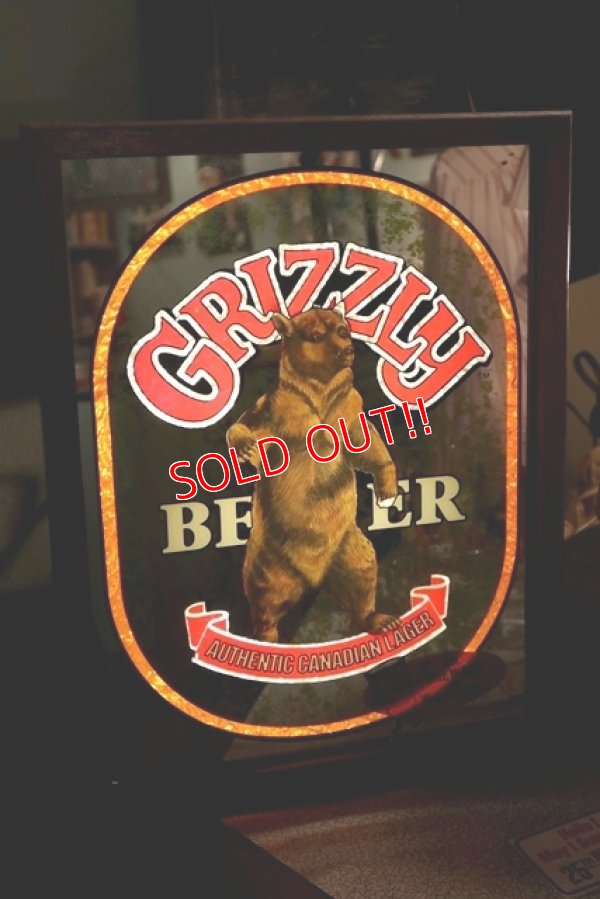 画像1: dp-181203-14 GRIZZLY BEER / 1970's Pub Mirror & Lighted Sign