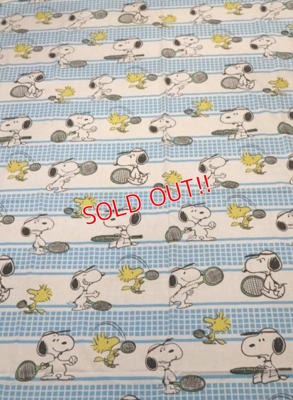 画像1: ct-190402-31 Snoopy & Woodstock / 1970's Flat Sheet "Tennis"  (Twin)