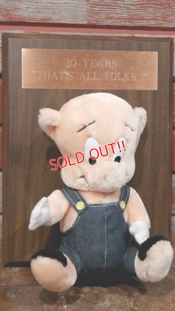 画像1: ct-190910-08 Porky Pig / 1980's-1990's Plush Doll & Wood Plate