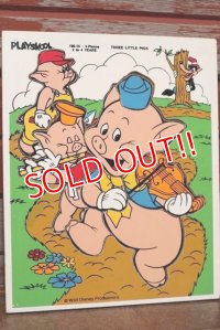 ct-210101-09 Three Little Pigs / Playskool 1970's Wood Frame Tray Puzzle