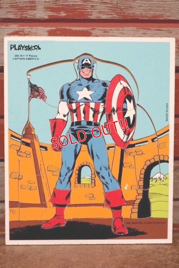 画像1: ct-210201-31 Captain America / Playskool 1980's Wood Frame Tray Puzzle