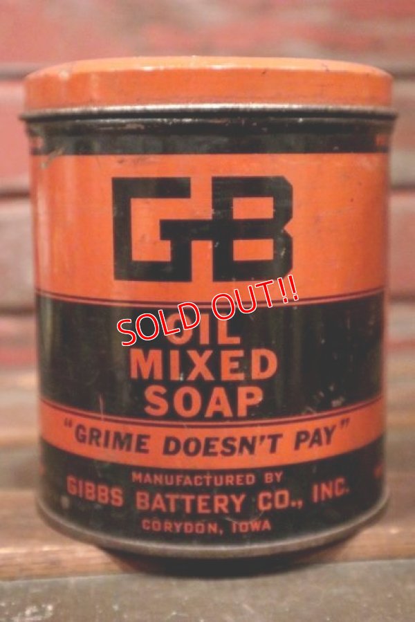 画像1: dp-210301-45 GIBBS BATTERY CO.,INC GB OIL MIXED SOAP / Vintage Tin Can