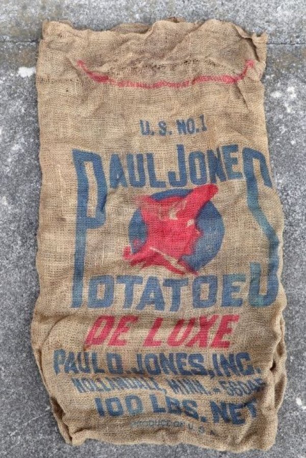 画像1: dp-210401-66 PAUL JONES POTATOES / Vintage Burlap Bag