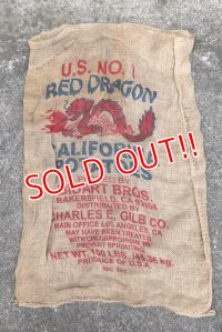 dp-200301-19 RED DRAGON CALIFRONIA POTATOES / Vintage Burlap Potato Bag D