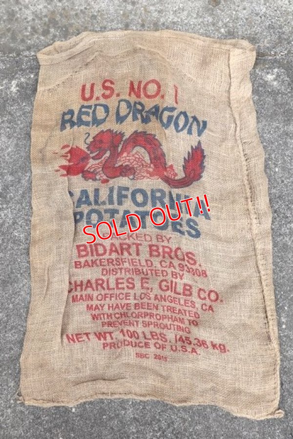 画像1: dp-200301-19 RED DRAGON CALIFRONIA POTATOES / Vintage Burlap Potato Bag D