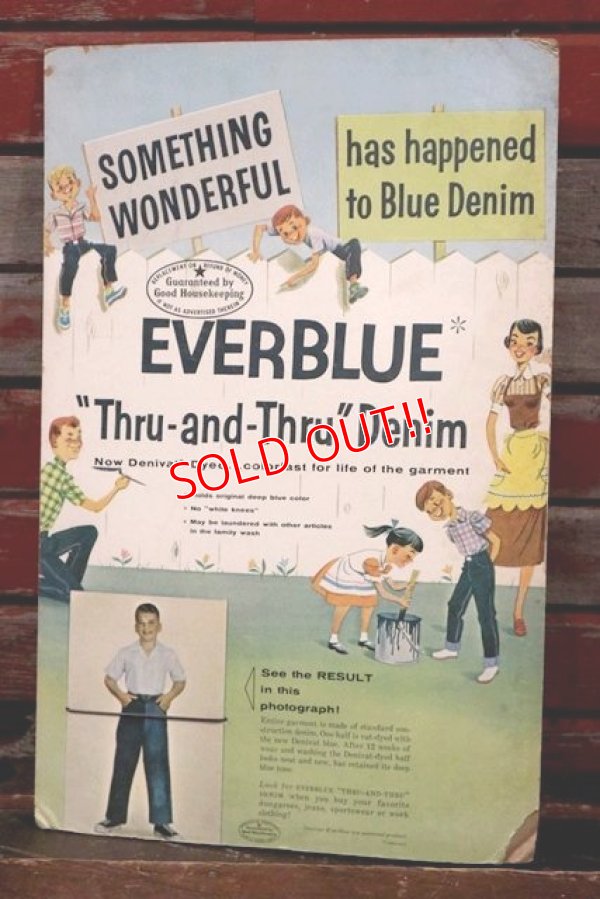 画像1: dp-210601-01 Good Housekeeping / 1950's "EVERBLUE" Denim Cardboard Sign