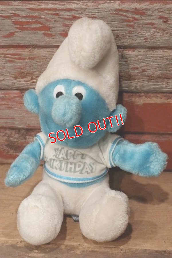 画像1: ct-220719-61 Smurf / 1980's Plush Doll "HAPPY BIRTHDAY"