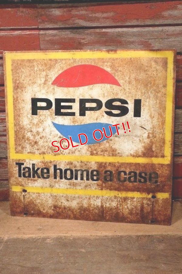 画像1: dp-220901-42 PEPSI / 1960's W-side Metal Sign "Take home a case"