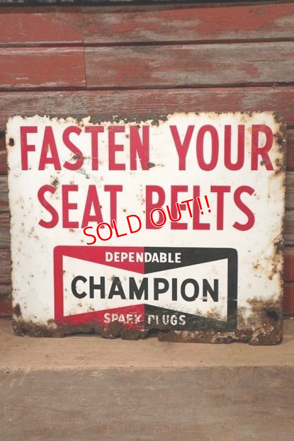 画像1: dp-220901-35 CHAMPION / 1960's "FASTEN YOUR SEAT BELTS" Metal Sign