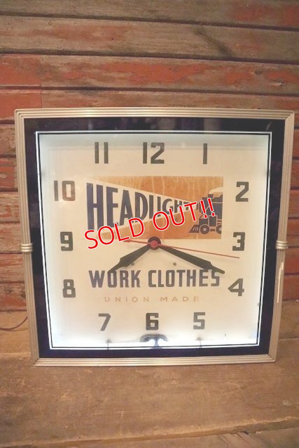 画像1: dp-230101-44 HEADLIGHT WORK CLOTHES 1940's Advertising Neon Clock