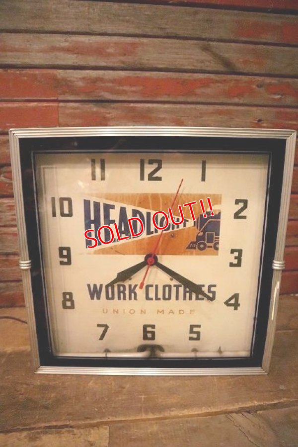 画像2: dp-230101-44 HEADLIGHT WORK CLOTHES 1940's Advertising Neon Clock