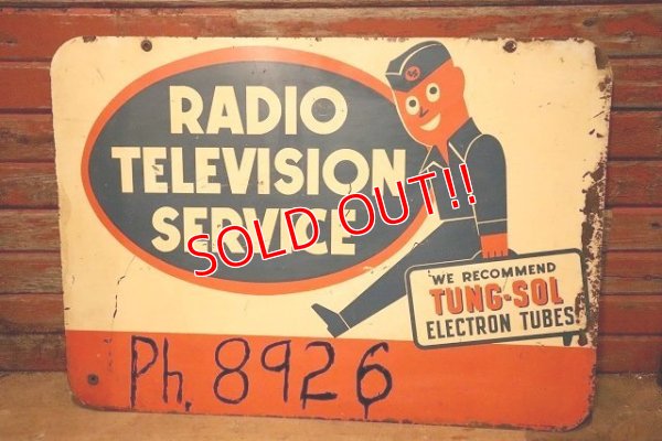 画像1: dp-230601-28 TUNG-SOL / RADIO TELEVISION SERVICE 1950's W-side Metal Sign