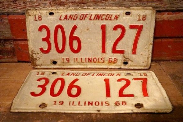 画像1: dp-230601-21 License Plate 1968 ILLINOIS "306 127" Set