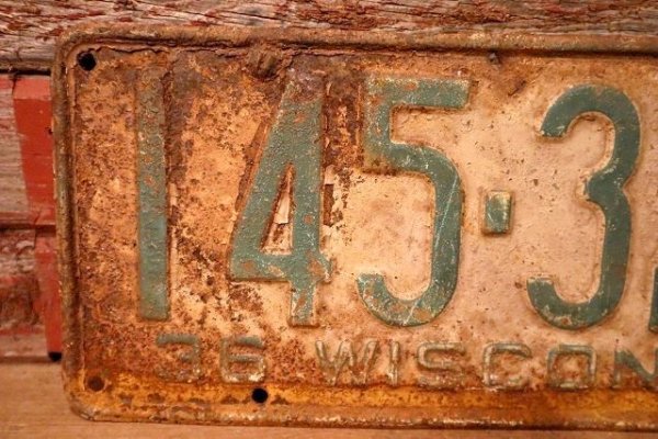 画像2: dp-230601-21 License Plate 1936 WISCONSIN "145-328"