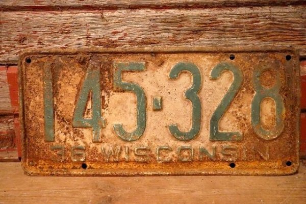 画像1: dp-230601-21 License Plate 1936 WISCONSIN "145-328"