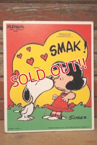 ct-230809-05 Snoopy & Lucy / Playskool 1980's Wood Frame Tray Puzzle "SMAK!"