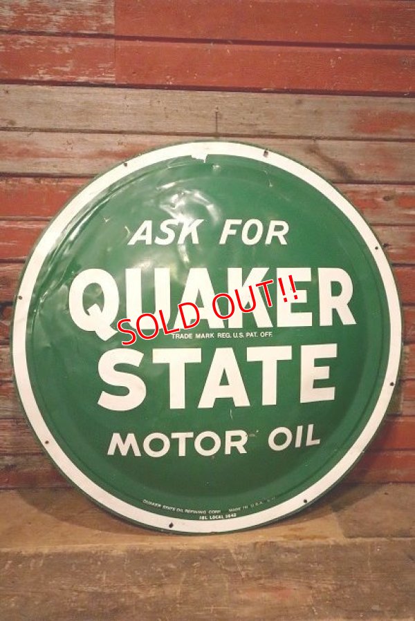画像1: dp-230724-04 QUAKER STATE MOTOR OIL / 1940's Convex Metal Sign