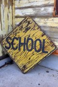 dp-230301-129 Wooden Road Sign "SCHOOL"