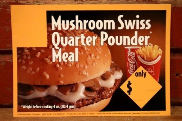 画像1: dp-230901-45 McDonald's / 1993 Menu Card "Mushroom Swiss Quarter Pounder Meal"