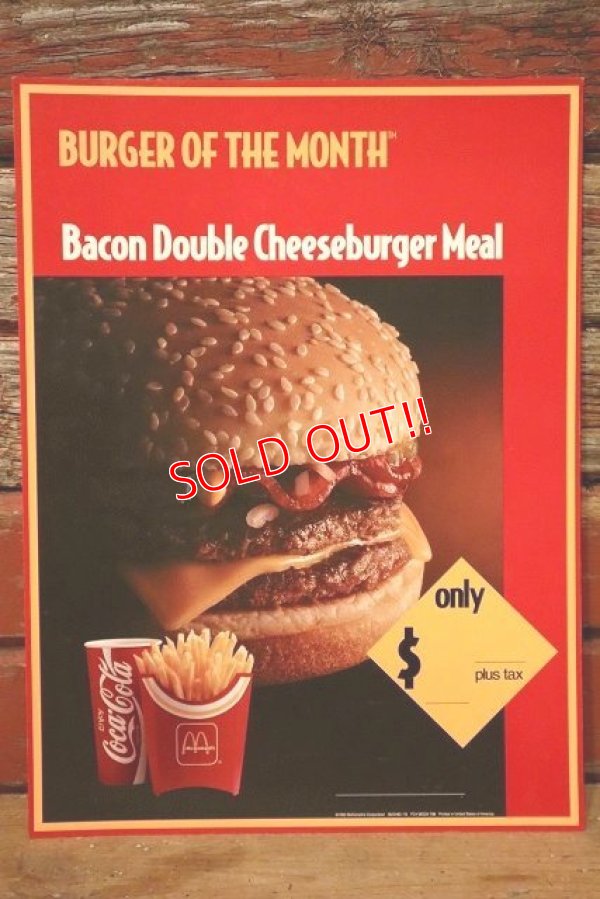 画像1: dp-230901-45 McDonald's / 1992 Menu Sign "Bacon Double Cheeseburger Meal"