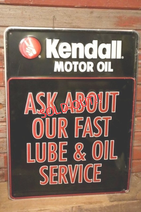画像1: dp-231012-18 Kendall MOTOR OIL / 1980's Metal Sign "ASK ABOUT OUR FAST LUBE & OIL SERVICE"