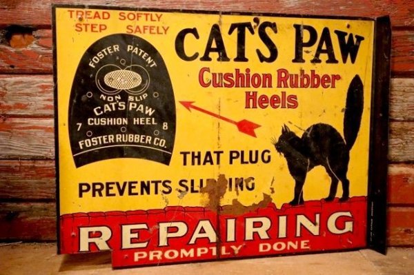 画像1: dp-231012-17 CAT'S PAW / 1920's-1930's Flange Metal Sign