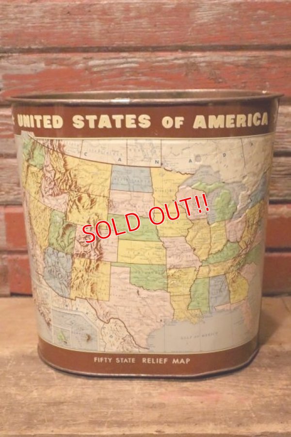 画像1: dp-231206-13 1960's〜United State of America Fifty State Relief Map Trash Box