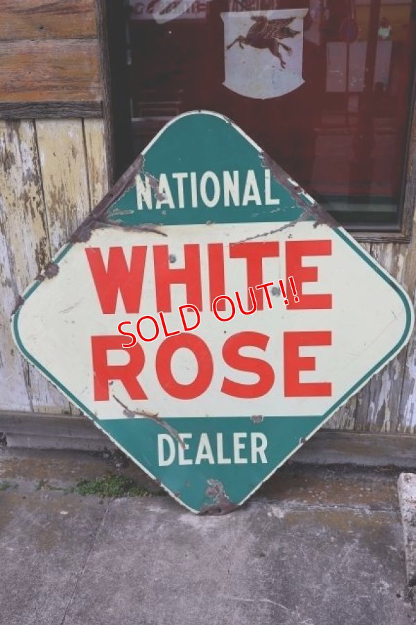 画像1: dp-240207-21 NATIONAL DEALER WHITE ROSE / 1950's Gas Station W-Sided Enamel Sign