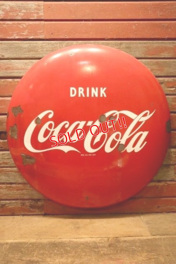 画像1: dp-240418-10 Coca-Cola / 1950's Porcelain Metal Button Sign