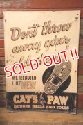 dp-240911-54 CAT'S PAW RUBBER HEELS AND SOLES / 1940's Advertising Metal Sign