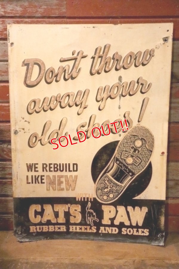 画像1: dp-240911-54 CAT'S PAW RUBBER HEELS AND SOLES / 1940's Advertising Metal Sign