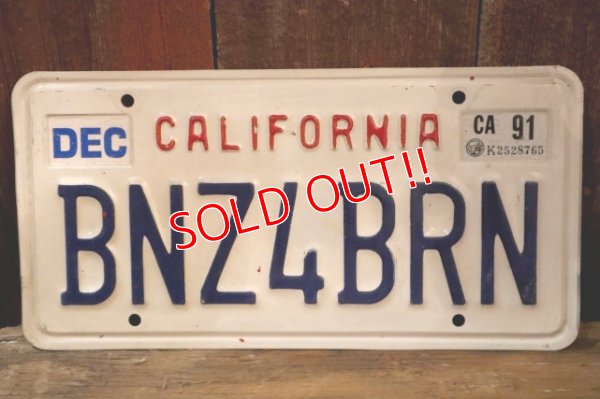 画像1: dp-241106-32 License Plate 1990's CALIFORNIA "BZN4BRN"