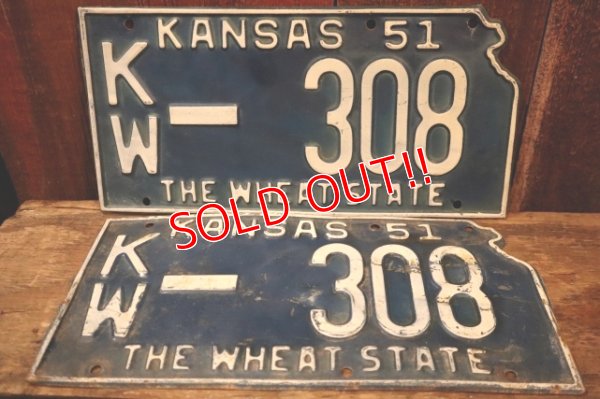 画像1: dp-250205-21 License Plate 1951 KANSAS "KW-308" Set