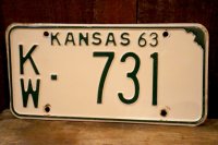 dp-dp-250205-21 License Plate 1963 KANSAS "KW-731"