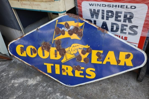 画像1: dp-250618-36 GOODYEAR TIRES / 1940's Diamond Shape Double Sided Porcelain Sign