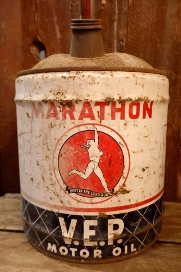 画像1: dp-250618-69 MARATHON V.E.P. 1960's 5 U.S. GALLONS MOTOR OIL CAN