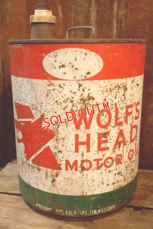 画像1: dp-250618-72 WOLF'S HEAD 1970's 5 U.S. GALLONS MOTOR OIL CAN