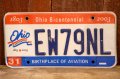 dp-250320-21 License Plate OHIO BICENTENNIAL "EW79NL"