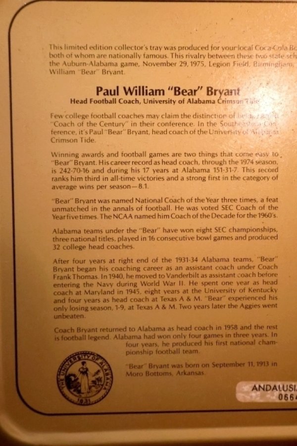 画像9: ck-045 ALABAMA & AUBURN UNIVERSITY / Coca-Cola 1975 Tin Serving Tray