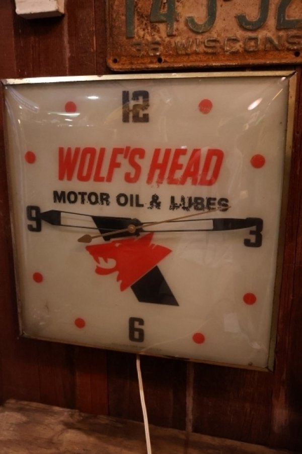 画像8: dp-250618-19 WOLF'S HEAD MOTOR OIL & LUBES 1960's PAM CLOCK