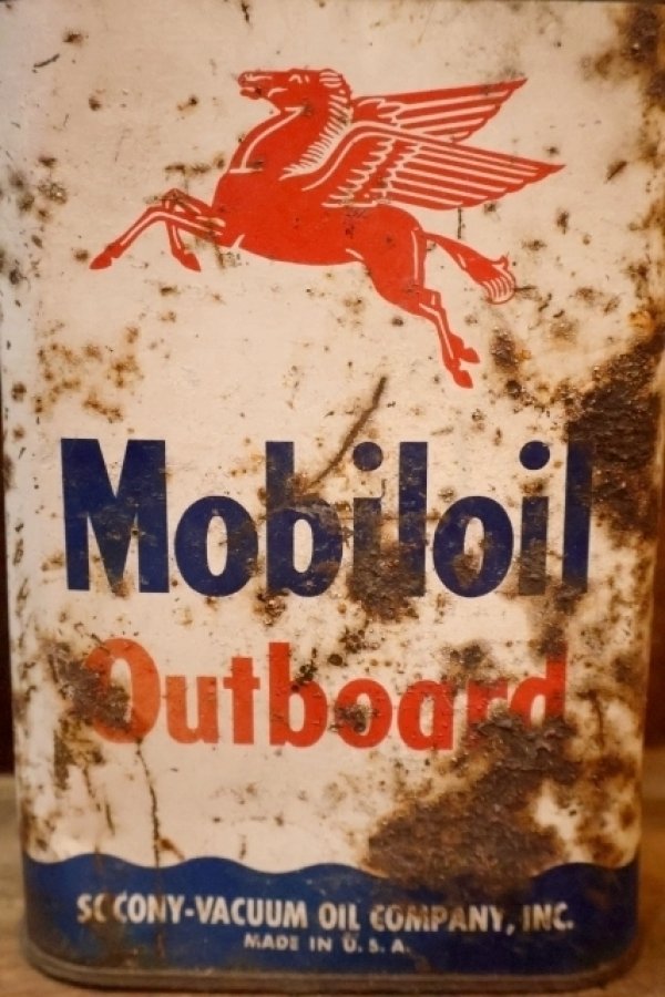 画像2: dp-251008-87 Mobiloil 1940's-1950's Outboard 1 U.S. Quart Oil Can