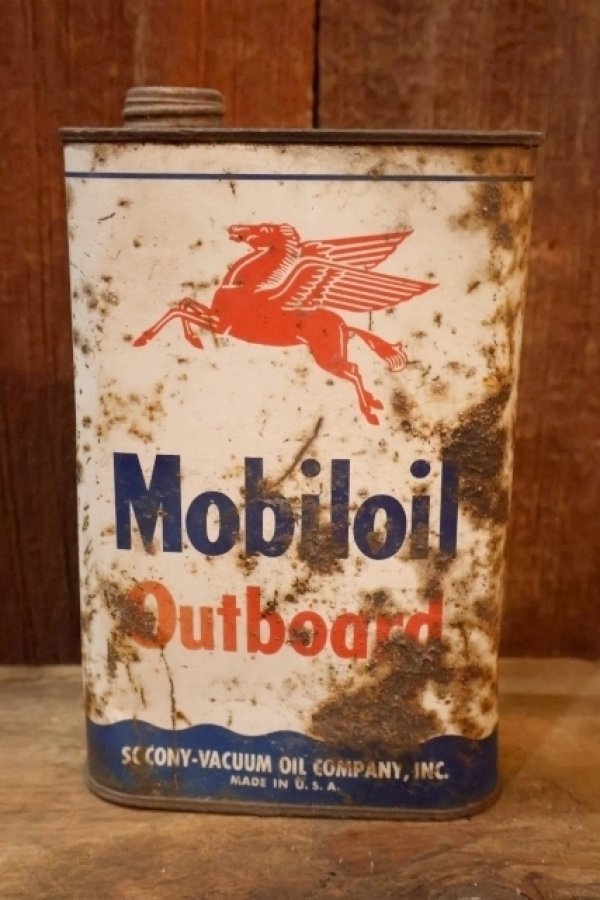 画像1: dp-251008-87 Mobiloil 1940's-1950's Outboard 1 U.S. Quart Oil Can