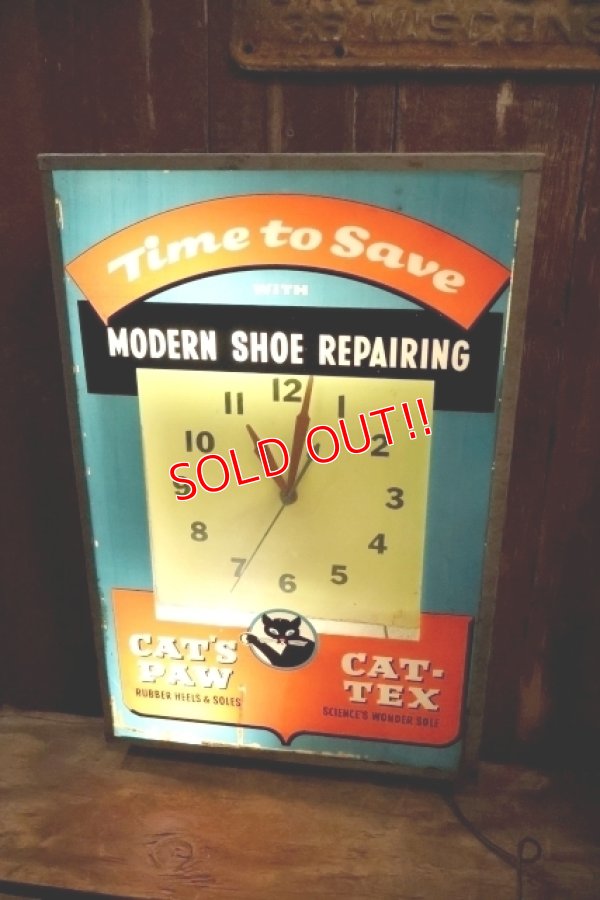 画像1: dp-251201-01 CAT'S PAW CAT-TEX / 1950's Advertising Lighted Clock