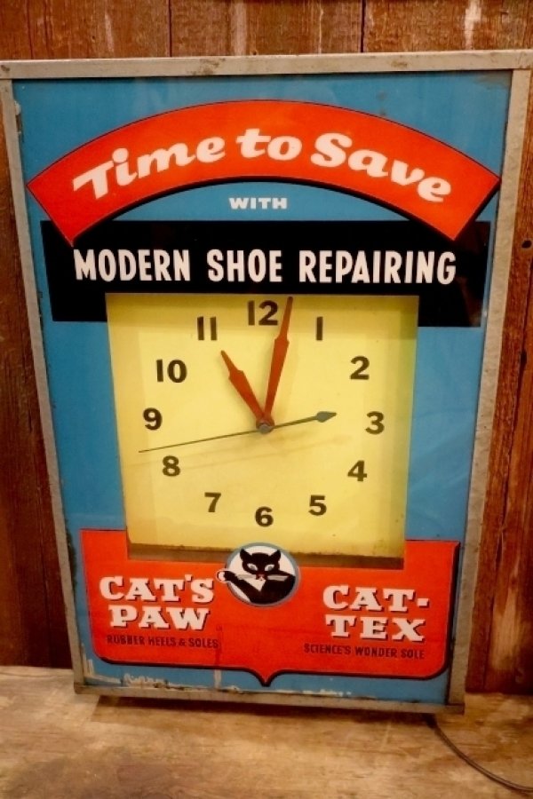 画像7: dp-251201-01 CAT'S PAW CAT-TEX / 1950's Advertising Lighted Clock