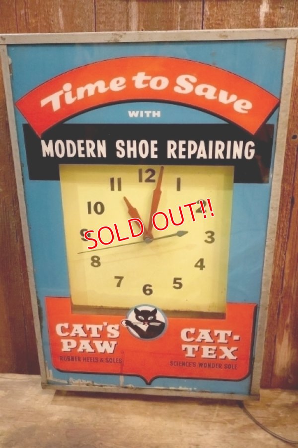 画像7: dp-251201-01 CAT'S PAW CAT-TEX / 1950's Advertising Lighted Clock